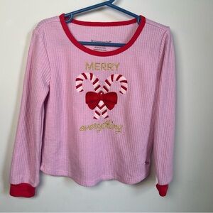 American Girl Pink and Red Festive Holiday Christmas Pyjama Top XS Girls